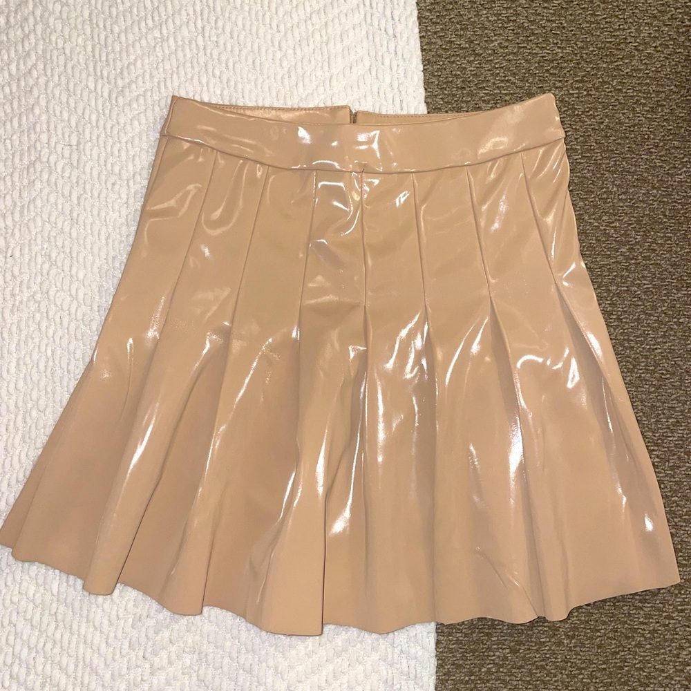 Tan latex material mini skirt xs